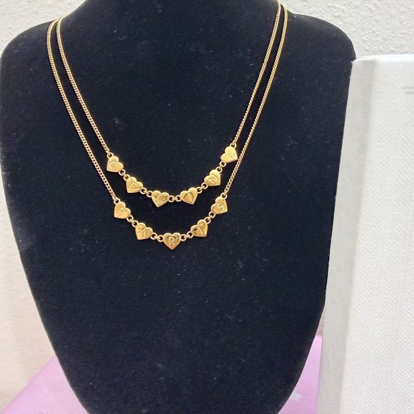 Celine Double Layer Gold Heart Necklace - Picture 4 of 7
